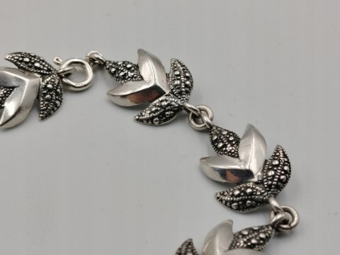 Piękna stara srebrna damska bransoletka LIŚĆIE srebro 925 biżuteria VINTAGE