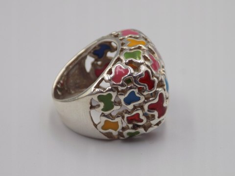 Piękny srebrny damski pierścionek AŻUROWY EMALIA roz. 11 biżuteria VINTAGE