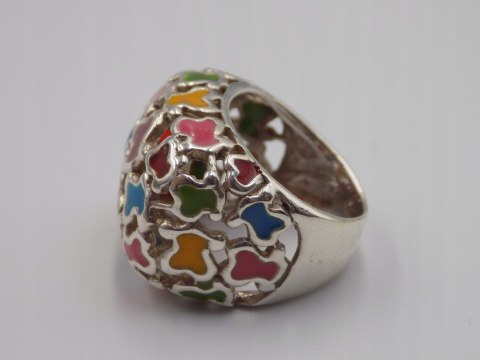 Piękny srebrny damski pierścionek AŻUROWY EMALIA roz. 11 biżuteria VINTAGE