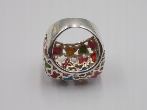 Piękny srebrny damski pierścionek AŻUROWY EMALIA roz. 11 biżuteria VINTAGE