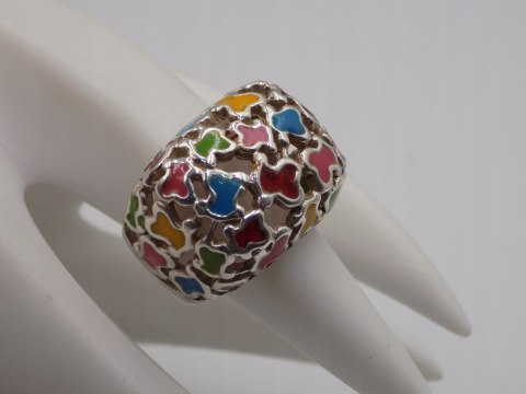 Piękny srebrny damski pierścionek AŻUROWY EMALIA roz. 11 biżuteria VINTAGE