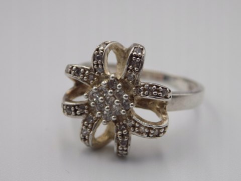 Piękny stary srebrny damski pierścionek CYRKONIE roz. 17 biżuteria VINTAGE