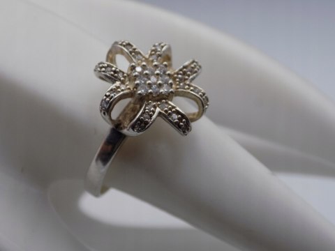 Piękny stary srebrny damski pierścionek CYRKONIE roz. 17 biżuteria VINTAGE