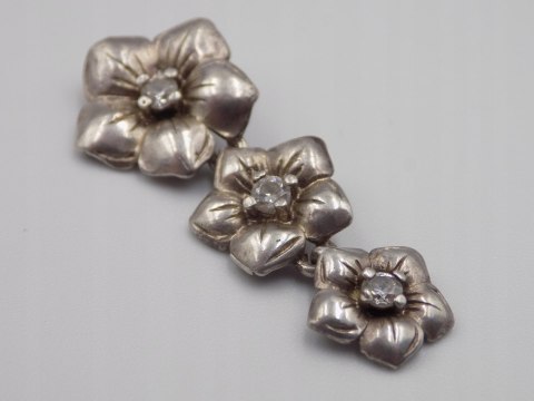 Piękny stary srebrny damski wisiorek/zawieszka KWIATY CYRKONIE biżuteria