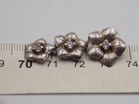 Piękny stary srebrny damski wisiorek/zawieszka KWIATY CYRKONIE biżuteria