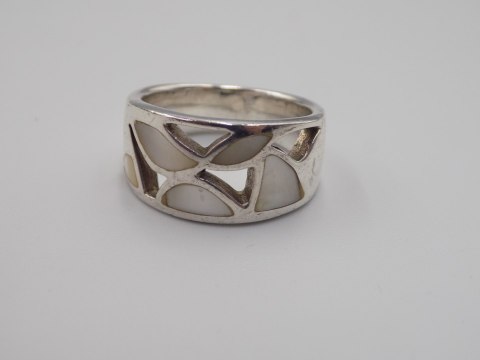 Srebrny ażurowy pierścionek/obrączka MASA PERŁOWA r. 16 srebro 925 VINTAGE