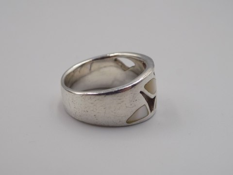 Srebrny ażurowy pierścionek/obrączka MASA PERŁOWA r. 16 srebro 925 VINTAGE