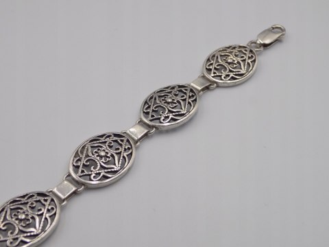 Stara srebrna damska ażurowa bransoletka - srebro 925 - biżuteria VINTAGE