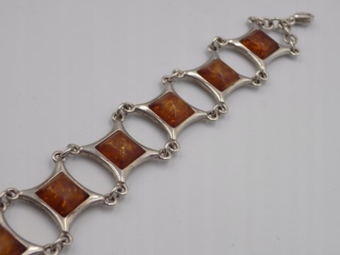 Stara srebrna damska bransoletka BURSZTYN - srebro 925 - biżuteria VINTAGE