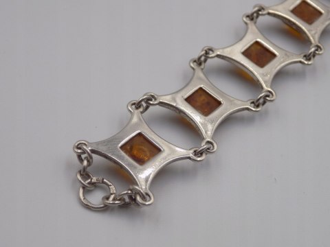 Stara srebrna damska bransoletka BURSZTYN - srebro 925 - biżuteria VINTAGE