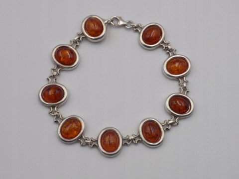 Stara srebrna damska bransoletka BURSZTYN - srebro 925 - biżuteria VINTAGE