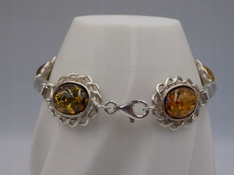 Stara srebrna damska bransoletka BURSZTYN - srebro 925 - biżuteria VINTAGE