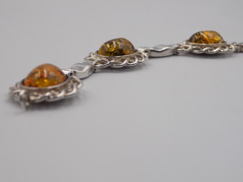 Stara srebrna damska bransoletka BURSZTYN - srebro 925 - biżuteria VINTAGE