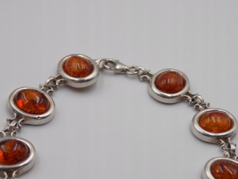 Stara srebrna damska bransoletka BURSZTYN - srebro 925 - biżuteria VINTAGE