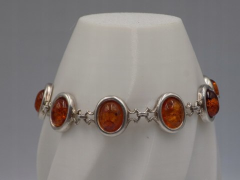 Stara srebrna damska bransoletka BURSZTYN - srebro 925 - biżuteria VINTAGE