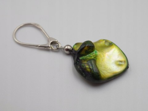 Stare srebrne kolczyki limonkowo-zielone, masa perłowa VINTAGE biżuteria