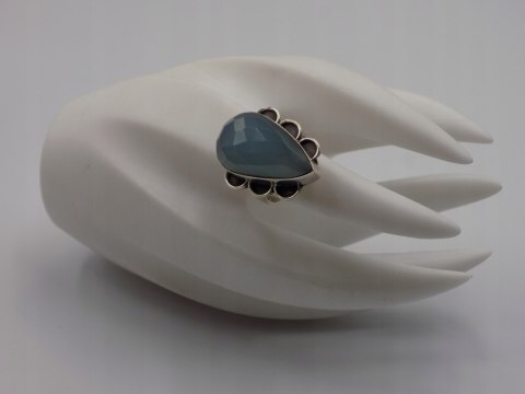 Stary duży srebrny damski pierścionek CHALCEDON AQUA r.17 biżuteria VINTAGE