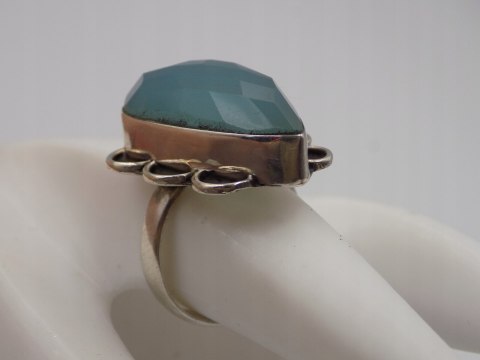 Stary duży srebrny damski pierścionek CHALCEDON AQUA r.17 biżuteria VINTAGE