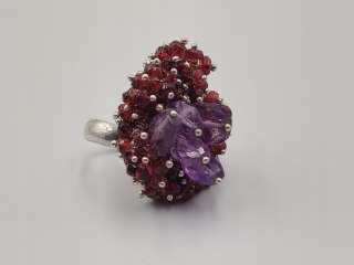 Stary srebrny damski pierścionek GRANATY / AMETYST r.13 VINTAGE biżuteria