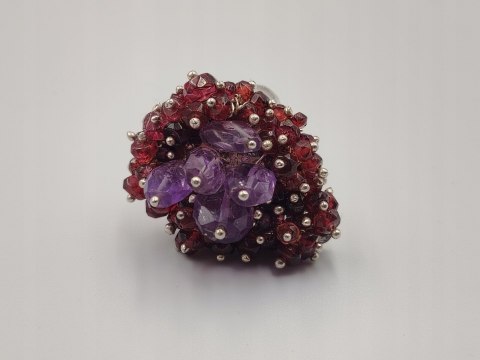 Stary srebrny damski pierścionek GRANATY / AMETYST r.13 VINTAGE biżuteria