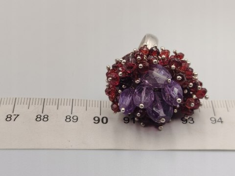 Stary srebrny damski pierścionek GRANATY / AMETYST r.13 VINTAGE biżuteria