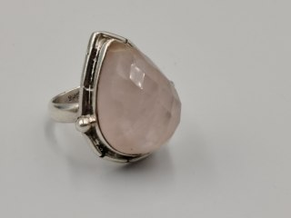 Stary srebrny damski pierścionek KWARC RÓŻOWY roz. 12 biżuteria VINTAGE