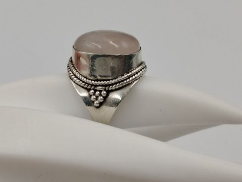 Stary srebrny damski pierścionek KWARC RÓŻOWY roz. 14 biżuteria VINTAGE