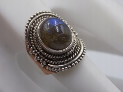 Stary srebrny damski pierścionek LABRADORYT roz.15 srebro biżuteria VINTAGE