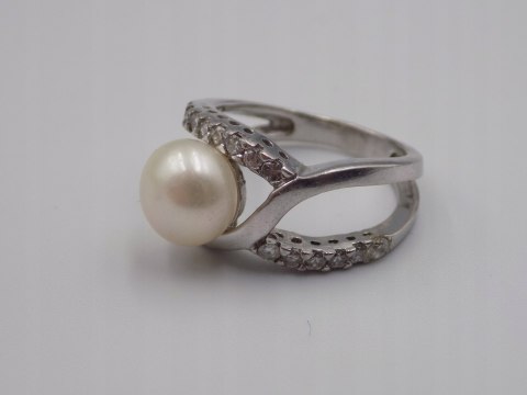 Stary srebrny damski pierścionek PERŁA roz.14 srebro 925 biżuteria VINTAGE