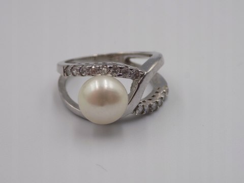 Stary srebrny damski pierścionek PERŁA roz.14 srebro 925 biżuteria VINTAGE
