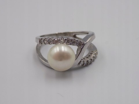 Stary srebrny damski pierścionek PERŁA roz.14 srebro 925 biżuteria VINTAGE