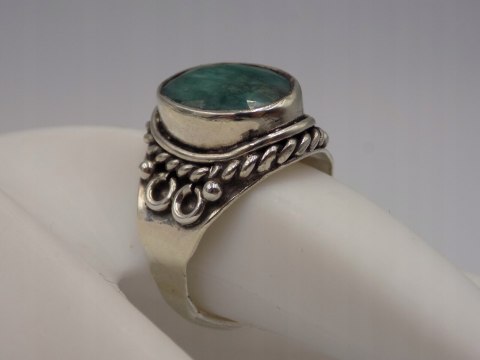 Stary srebrny damski pierścionek SZMARAGD roz.19 srebro biżuteria VINTAGE