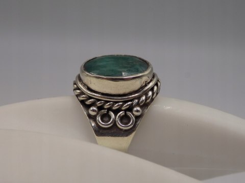 Stary srebrny damski pierścionek SZMARAGD roz.19 srebro biżuteria VINTAGE