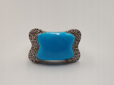 Stary srebrny damski pierścionek TURKUS r. 13/14 srebro biżuteria VINTAGE