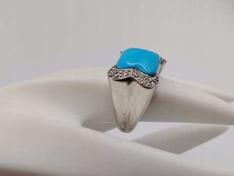 Stary srebrny damski pierścionek TURKUS r. 13/14 srebro biżuteria VINTAGE