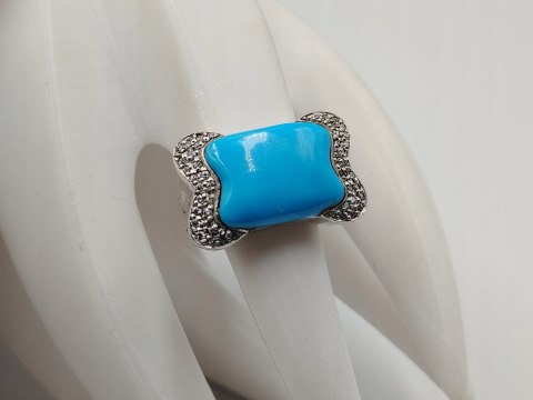 Stary srebrny damski pierścionek TURKUS r. 13/14 srebro biżuteria VINTAGE