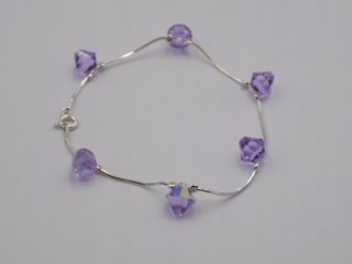Piękna srebrna damska bransoletka - FIOLETOWE CYRKONIE srebro 925 biżuteria