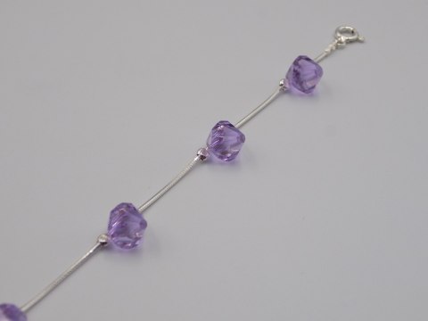 Piękna srebrna damska bransoletka - FIOLETOWE CYRKONIE srebro 925 biżuteria