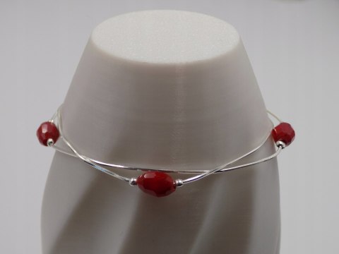 Piękna srebrna damska bransoletka - czerwone koraliki, srebro 925 biżuteria