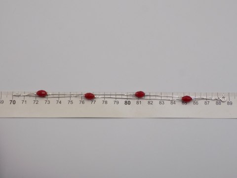 Piękna srebrna damska bransoletka - czerwone koraliki, srebro 925 biżuteria