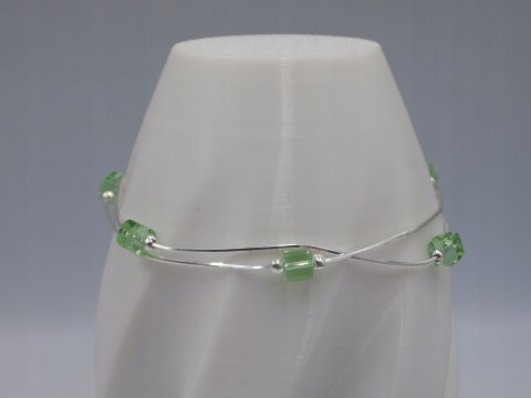 Piękna srebrna damska bransoletka - zielone koraliki, srebro 925 biżuteria