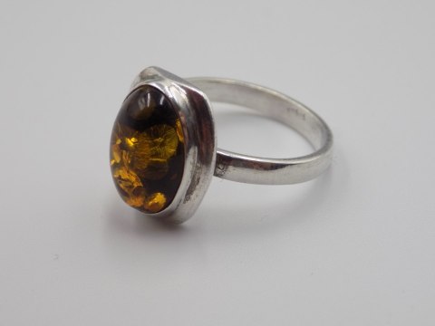 Piękny stary srebrny damski pierścionek BURSZTYN roz.18 biżuteria VINTAGE