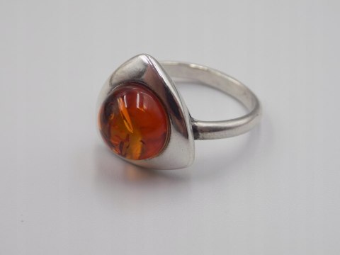 Piękny stary srebrny damski pierścionek BURSZTYN roz.19 biżuteria VINTAGE