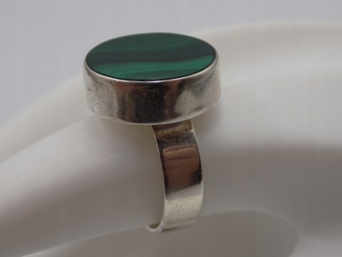 Piękny stary srebrny pierścionek MALACHIT r. 15/16 biżuteria srebro VINTAGE