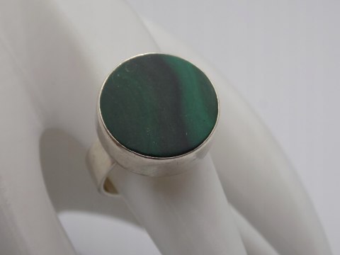 Piękny stary srebrny pierścionek MALACHIT r. 15/16 biżuteria srebro VINTAGE
