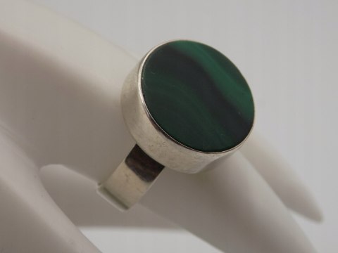Piękny stary srebrny pierścionek MALACHIT r. 15/16 biżuteria srebro VINTAGE