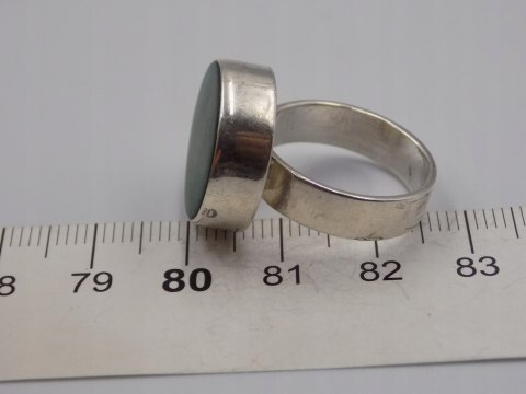 Piękny stary srebrny pierścionek MALACHIT r. 15/16 biżuteria srebro VINTAGE