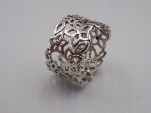 Srebrny ażurowy pierścionek/obrączka KWIATY - r. 11/12 srebro 925 VINTAGE