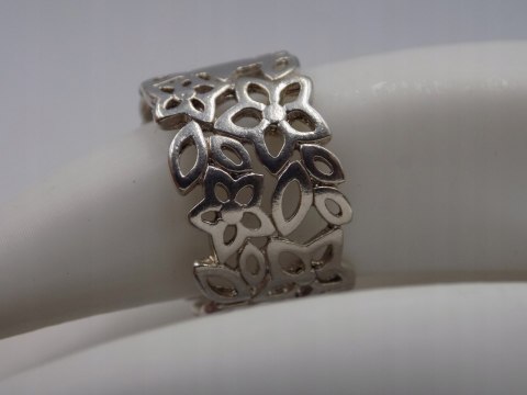 Srebrny ażurowy pierścionek/obrączka KWIATY - r. 11/12 srebro 925 VINTAGE