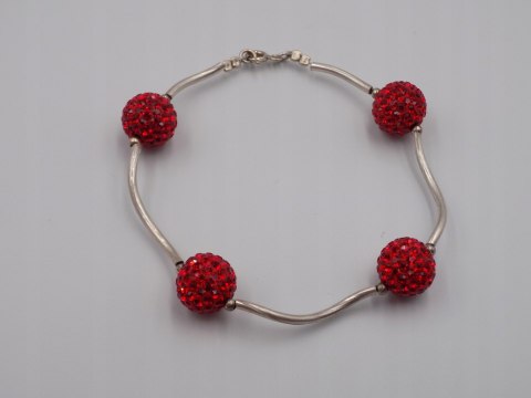 Stara piękna srebrna damska bransoletka KULKI CYRKONIE VINTAGE biżuteria